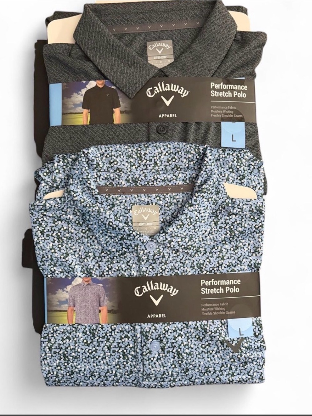 Callaway Performance Stretch Polo Shirt Lot of 2 - Size L - Gray + Patterned